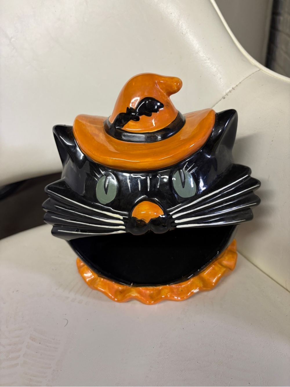 Cat Halloween candy bowl . Large .